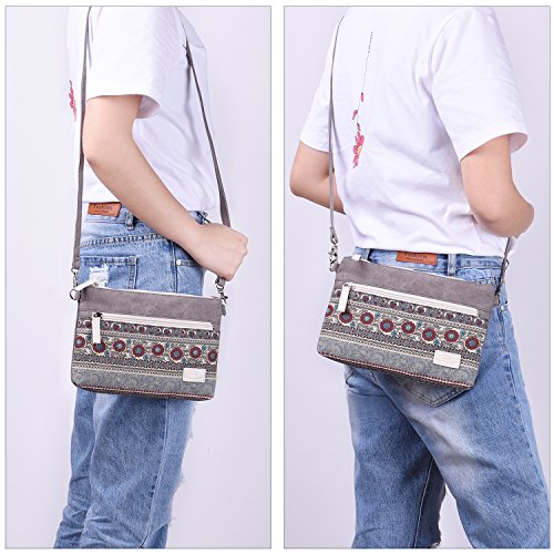 ArcEnCiel Small mini Crossbody Bag Canvas Cell Phone Purse Wallet with Shoulder Strap Handbag for Women Girls (Gray)
