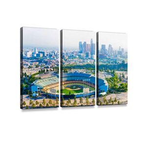 Los Angeles California Panoramic Skyline Cityscape Aerial Over Stadium Print On Canvas Wall Artwork Modern Photography Home Decor Unique Pattern Stretched and Framed 3 Piece