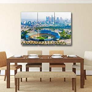 Los Angeles California Panoramic Skyline Cityscape Aerial Over Stadium Print On Canvas Wall Artwork Modern Photography Home Decor Unique Pattern Stretched and Framed 3 Piece