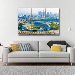 Los Angeles California Panoramic Skyline Cityscape Aerial Over Stadium Print On Canvas Wall Artwork Modern Photography Home Decor Unique Pattern Stretched and Framed 3 Piece