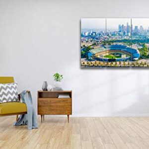 Los Angeles California Panoramic Skyline Cityscape Aerial Over Stadium Print On Canvas Wall Artwork Modern Photography Home Decor Unique Pattern Stretched and Framed 3 Piece