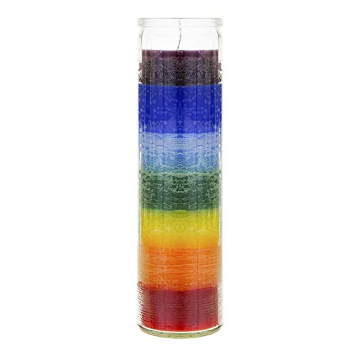 Mega Candles 3 pcs Unscented Multi Color Chakra Glass Prayer Devotional Candle, Hand Poured Premium Wax Candles 2 Inch x 8 Inch, Promotes Positive Energy, Aids Meditation & Relaxation