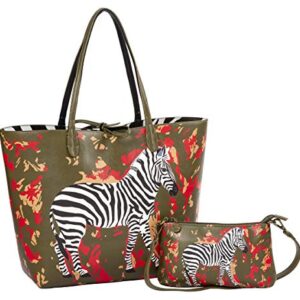 Sydney Love Safari Zebra Vegan Leather Reversible Tote & Wristlet Set