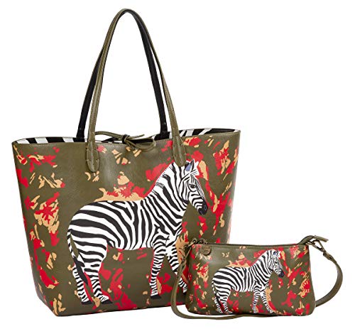 Sydney Love Safari Zebra Vegan Leather Reversible Tote & Wristlet Set