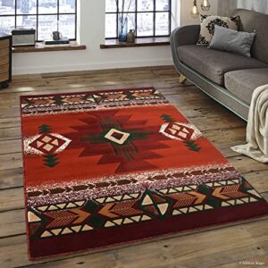 allstar 5x7 rust and burgundy navajo rectangular accent rug with ivory and green southwestren medallion design (5′ 2″ x 7′ 1″)