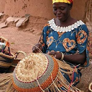 Bolga Baskets International, Small Round Woven Straw Basket with Handle Fair Trade Storage Organizer