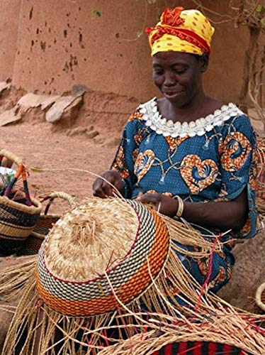 Bolga Baskets International, Small Round Woven Straw Basket with Handle Fair Trade Storage Organizer