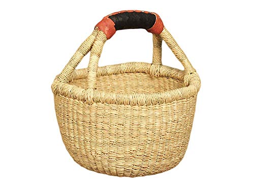 Bolga Baskets International, Small Round Woven Straw Basket with Handle Fair Trade Storage Organizer