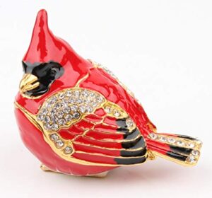 cardinal bird trinket box metal enameled animal figurines collectable wedding jewelry ring holder organizer