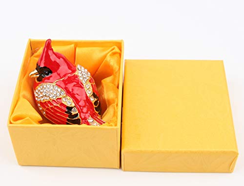 Cardinal Bird Trinket Box Metal Enameled Animal Figurines Collectable Wedding Jewelry Ring Holder Organizer