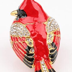 Cardinal Bird Trinket Box Metal Enameled Animal Figurines Collectable Wedding Jewelry Ring Holder Organizer