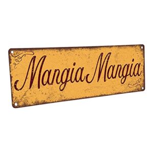 mangia mangia metal sign, 4”x12”, italian, kitchen, food, eating, kitchen decor, dining, home decor