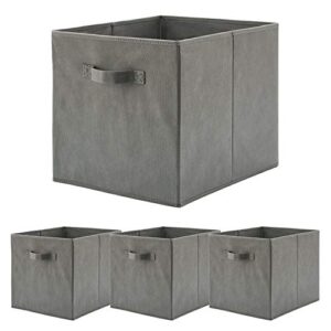 beigeswan foldable fabric storage bin [set of 4] collapsible containers cubes boxes organizer – 13 x 15 x 13 inches (gray)
