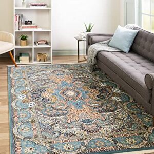 Unique Loom Narenj Collection Classic Traditional Medallion Textured Design Area Rug, 8 x 10 ft, Blue/Tan