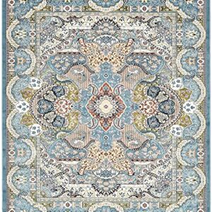 Unique Loom Narenj Collection Classic Traditional Medallion Textured Design Area Rug, 8 x 10 ft, Blue/Tan