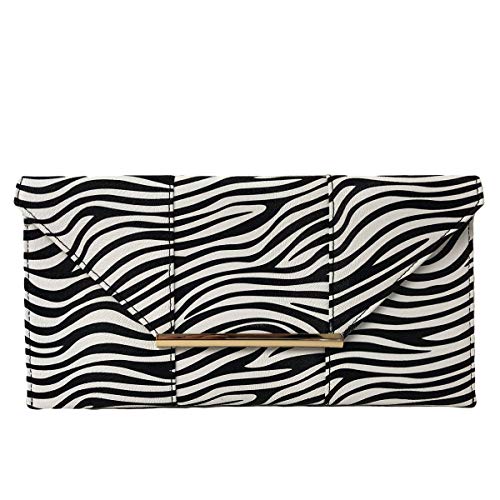 JNB Synthetic Leather Zebra Print Envelope Clutch, White