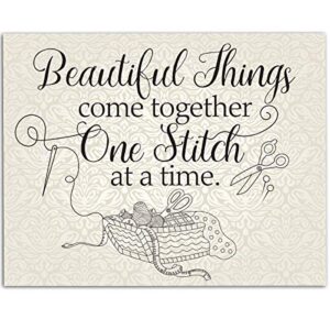 beautiful things come together one stitch at a time poster, wall poster for home kitchen bar coffee shop, sewing lover decor, gift for quilters, seamstresses, 11×14 inch unframe