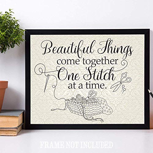 Beautiful Things Come Together One Stitch At A Time Poster, Wall Poster for Home Kitchen Bar Coffee Shop, Sewing Lover Decor, Gift for Quilters, Seamstresses, 11x14 Inch Unframe