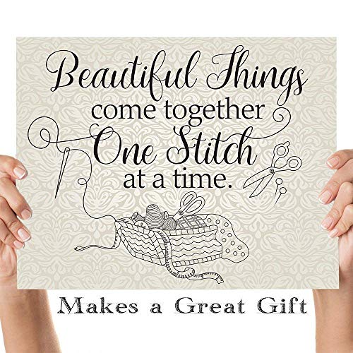 Beautiful Things Come Together One Stitch At A Time Poster, Wall Poster for Home Kitchen Bar Coffee Shop, Sewing Lover Decor, Gift for Quilters, Seamstresses, 11x14 Inch Unframe