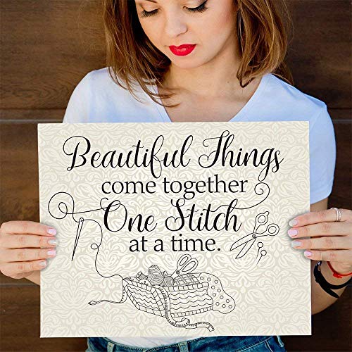 Beautiful Things Come Together One Stitch At A Time Poster, Wall Poster for Home Kitchen Bar Coffee Shop, Sewing Lover Decor, Gift for Quilters, Seamstresses, 11x14 Inch Unframe