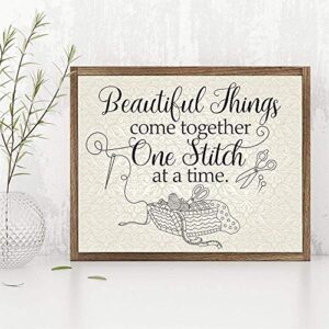 Beautiful Things Come Together One Stitch At A Time Poster, Wall Poster for Home Kitchen Bar Coffee Shop, Sewing Lover Decor, Gift for Quilters, Seamstresses, 11x14 Inch Unframe