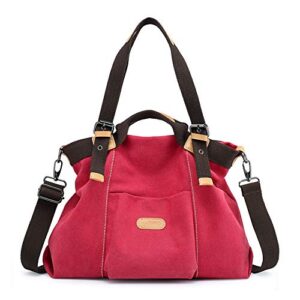women hobo handbags canvas casual vintage shoulder bag daily purse tote crossbody shopper bag (red)