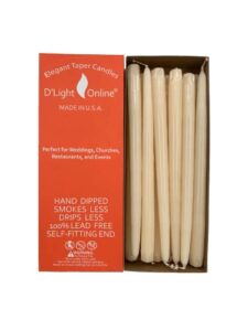 d’light online 10″ elegant cream ivory taper premium quality candles, hand-dipped, dripless, smokeless and unwrapped bulk pack for events – set of 12 (10 inch, ivory)
