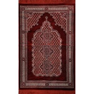 Modefa Turkish Islamic Prayer Rug - Soft & Comfortable Prayer Mat - Muslim Janamaz Sajada - Plush Velvet Praying Carpet for Men and Women - Ramadan or Eid Gift - Geometric Floral Ipek (Red)