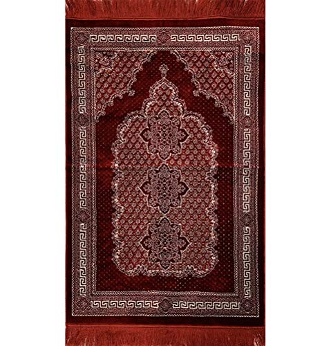 Modefa Turkish Islamic Prayer Rug - Soft & Comfortable Prayer Mat - Muslim Janamaz Sajada - Plush Velvet Praying Carpet for Men and Women - Ramadan or Eid Gift - Geometric Floral Ipek (Red)