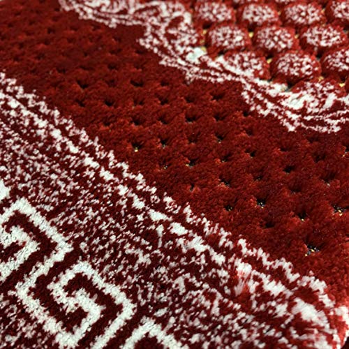 Modefa Turkish Islamic Prayer Rug - Soft & Comfortable Prayer Mat - Muslim Janamaz Sajada - Plush Velvet Praying Carpet for Men and Women - Ramadan or Eid Gift - Geometric Floral Ipek (Red)