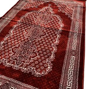 Modefa Turkish Islamic Prayer Rug - Soft & Comfortable Prayer Mat - Muslim Janamaz Sajada - Plush Velvet Praying Carpet for Men and Women - Ramadan or Eid Gift - Geometric Floral Ipek (Red)