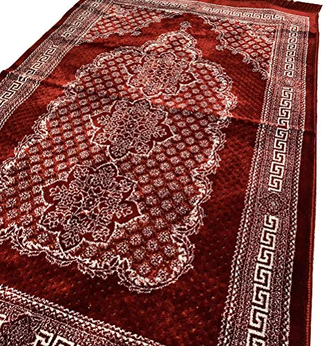 Modefa Turkish Islamic Prayer Rug - Soft & Comfortable Prayer Mat - Muslim Janamaz Sajada - Plush Velvet Praying Carpet for Men and Women - Ramadan or Eid Gift - Geometric Floral Ipek (Red)