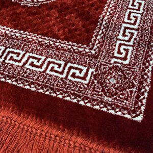 Modefa Turkish Islamic Prayer Rug - Soft & Comfortable Prayer Mat - Muslim Janamaz Sajada - Plush Velvet Praying Carpet for Men and Women - Ramadan or Eid Gift - Geometric Floral Ipek (Red)