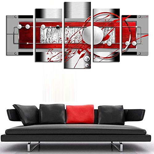 AWLXPHY Decor Abstract Canvas Wall Art Red Black Grey for Living Room Decor 5 Pieces Framed Painting Modern Simple Circle Round Line HD Print Artworks Giclee(White, W40 x H20)