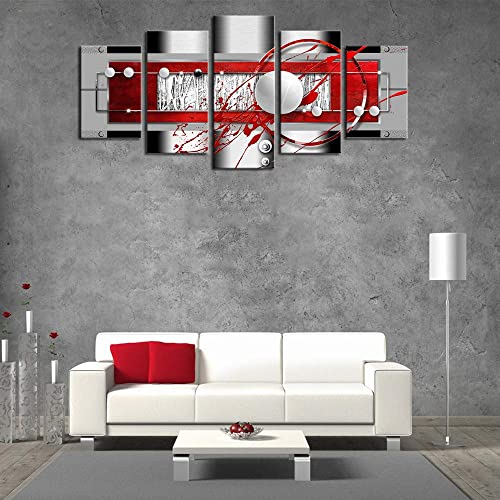 AWLXPHY Decor Abstract Canvas Wall Art Red Black Grey for Living Room Decor 5 Pieces Framed Painting Modern Simple Circle Round Line HD Print Artworks Giclee(White, W40 x H20)