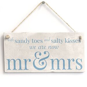 meijiafei with sandy toes .. mr & mrs – pvc sign beach wedding / married sign 10″x5″