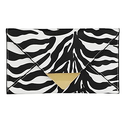 JNB Synthetic Leather Zebra Print Envelope Clutch, White