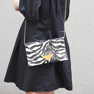 JNB Synthetic Leather Zebra Print Envelope Clutch, White