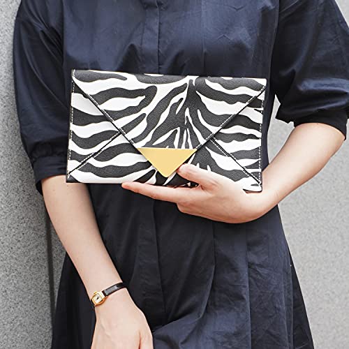 JNB Synthetic Leather Zebra Print Envelope Clutch, White