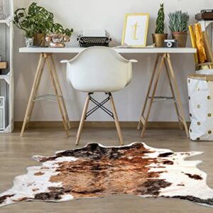 Chesserfeld Faux Cowhide Rug 5'x5' with Matching Faux Cowhide Pillow for Any Room, Genuine Look & Feel, Washable, No Odor, Cruelty-Free with Nonskid Backing, Boho, Farmhouse, & Country Décor