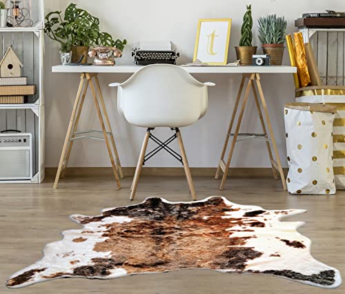 Chesserfeld Faux Cowhide Rug 5'x5' with Matching Faux Cowhide Pillow for Any Room, Genuine Look & Feel, Washable, No Odor, Cruelty-Free with Nonskid Backing, Boho, Farmhouse, & Country Décor