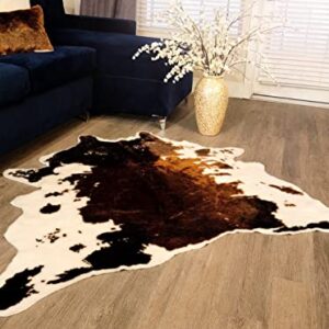 Chesserfeld Faux Cowhide Rug 5'x5' with Matching Faux Cowhide Pillow for Any Room, Genuine Look & Feel, Washable, No Odor, Cruelty-Free with Nonskid Backing, Boho, Farmhouse, & Country Décor