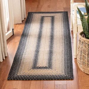 safavieh braided collection 2’3″ x 8′ black / grey brd311a handmade country cottage reversible runner rug