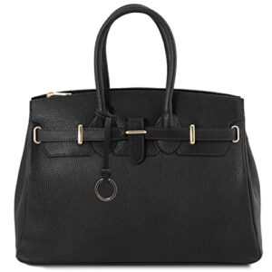 tuscany leather – tl bag – leather handbag with golden hardware – tl141529 (black)