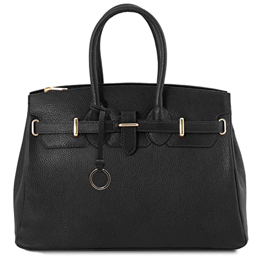 Tuscany Leather - TL Bag - Leather handbag with golden hardware - TL141529 (BLACK)