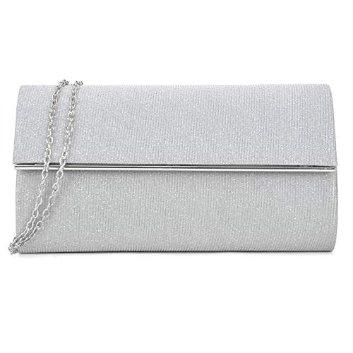 Dasein Women's Evening Bag Glitter Clutch Wedding Bridal Purse Sparkle Cocktail Party Prom Handbag (Silver + silver hardware) One Size