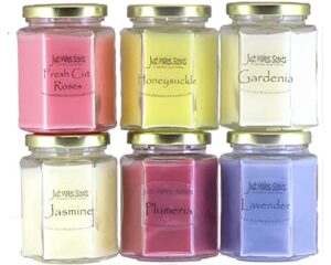 spring fragrance candle pack – fresh cut roses, gardenia, honeysuckle, jasmine, lavender & plumeria with | scented soy candles