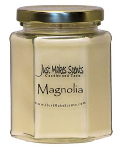 just makes scents magnolia scented blended soy candle | light and lovely floral fragrance | hand poured in the usa