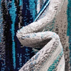 Unique Loom Metro Collection Abstract Water Modern Waves Seascape, Coastal, Nautical Area Rug, 8 ft x 10 ft, Navy Blue/Turquoise
