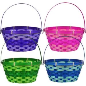 greenbrier (4) round woven bamboo easter baskets with hinged handles
